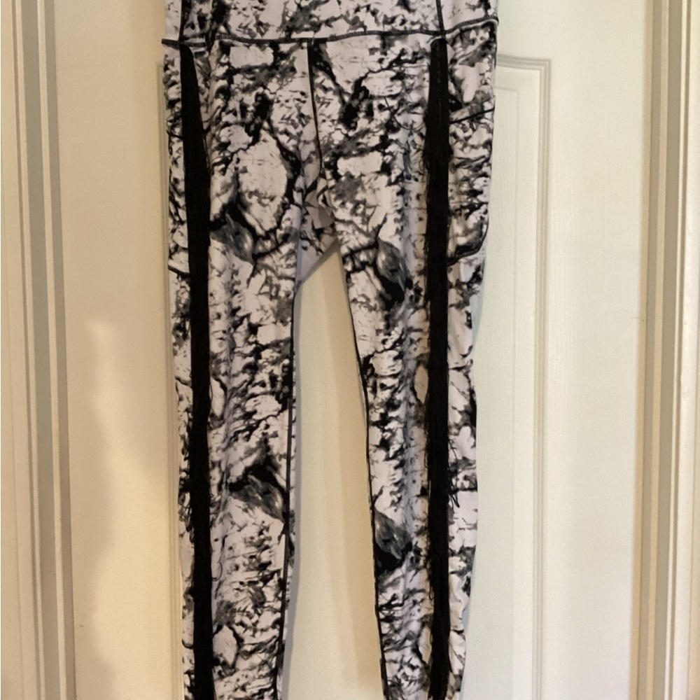 CUSTOM Fringe Embellishing Black and White Leggings (Size: XL)